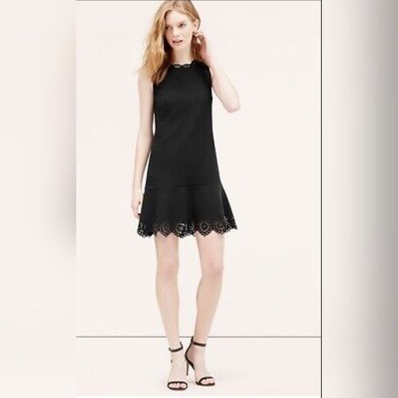 NWT Loft  Minimalist Scallop Sleeveless Flare Goth Dark Little Black Dress‎ - Picture 2 of 10